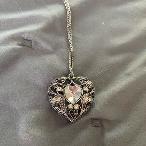 Elegant Silver Heart Pendant Crystal Necklace